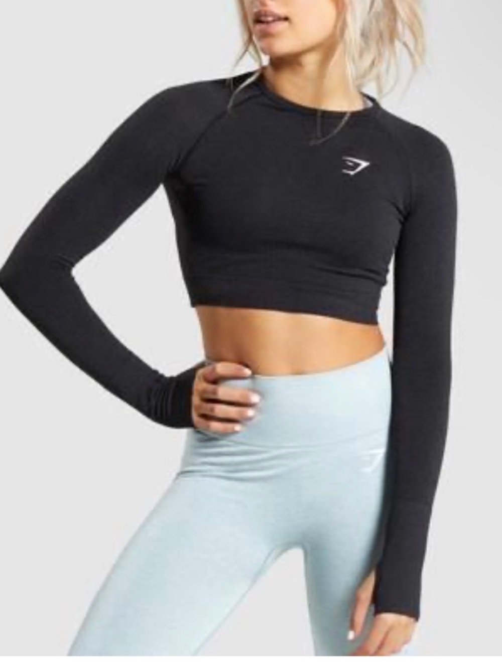 Gymshark Vital Seamless Long Sleeve Crop Top Black Marl XS Thumbholes